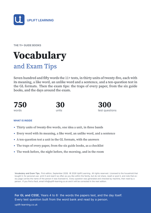 Cover of Vocabulary and Exam Tips for the 11+